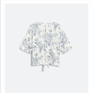 LUQ white blue flowered shirt with tie front. Worn once. Size M.